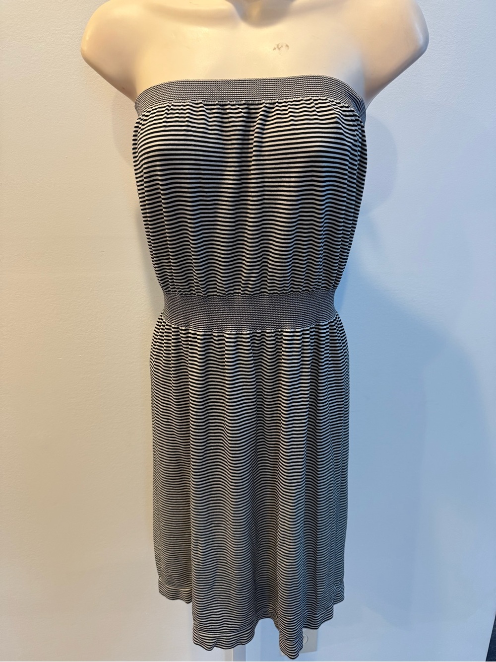 Romeo & Me Strapless Black White Striped Mini Dress Stretch Knit Beach Size L/XL